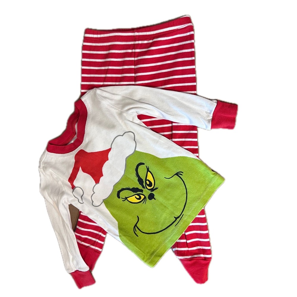 Pottery Barn Kids Dr Seuss The Grinch Pajama Set Red White Striped 2T Holiday